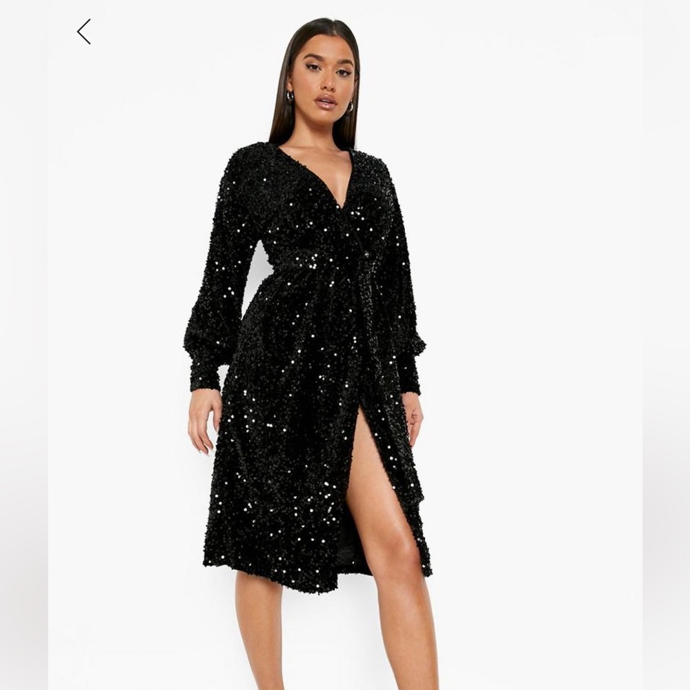 Black Sequin Wrap Dress